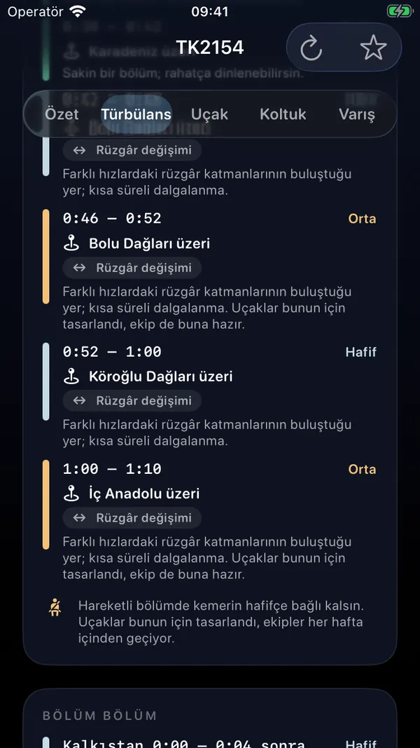 Uçuşu bölüm bölüm gör listesi