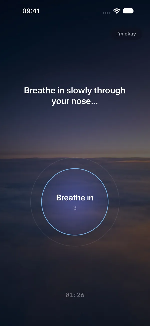 Guided breathing when panic rises: in for 4, out for 6.