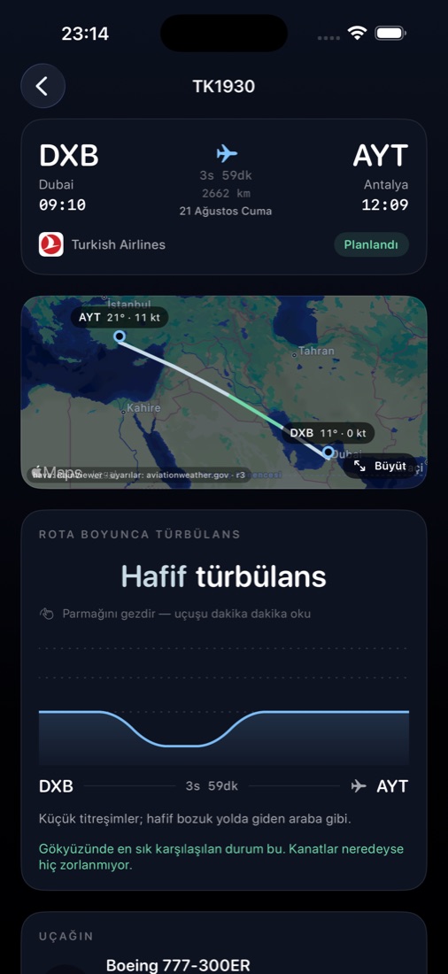 Uçuş raporu ve türbülans çizelgesi
